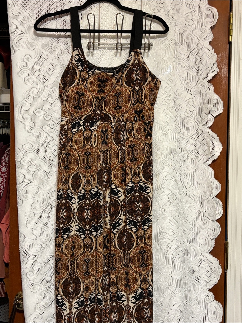 “fresh of LA” Women’s Brown Patterned Maxi sun Dress with Black Straps